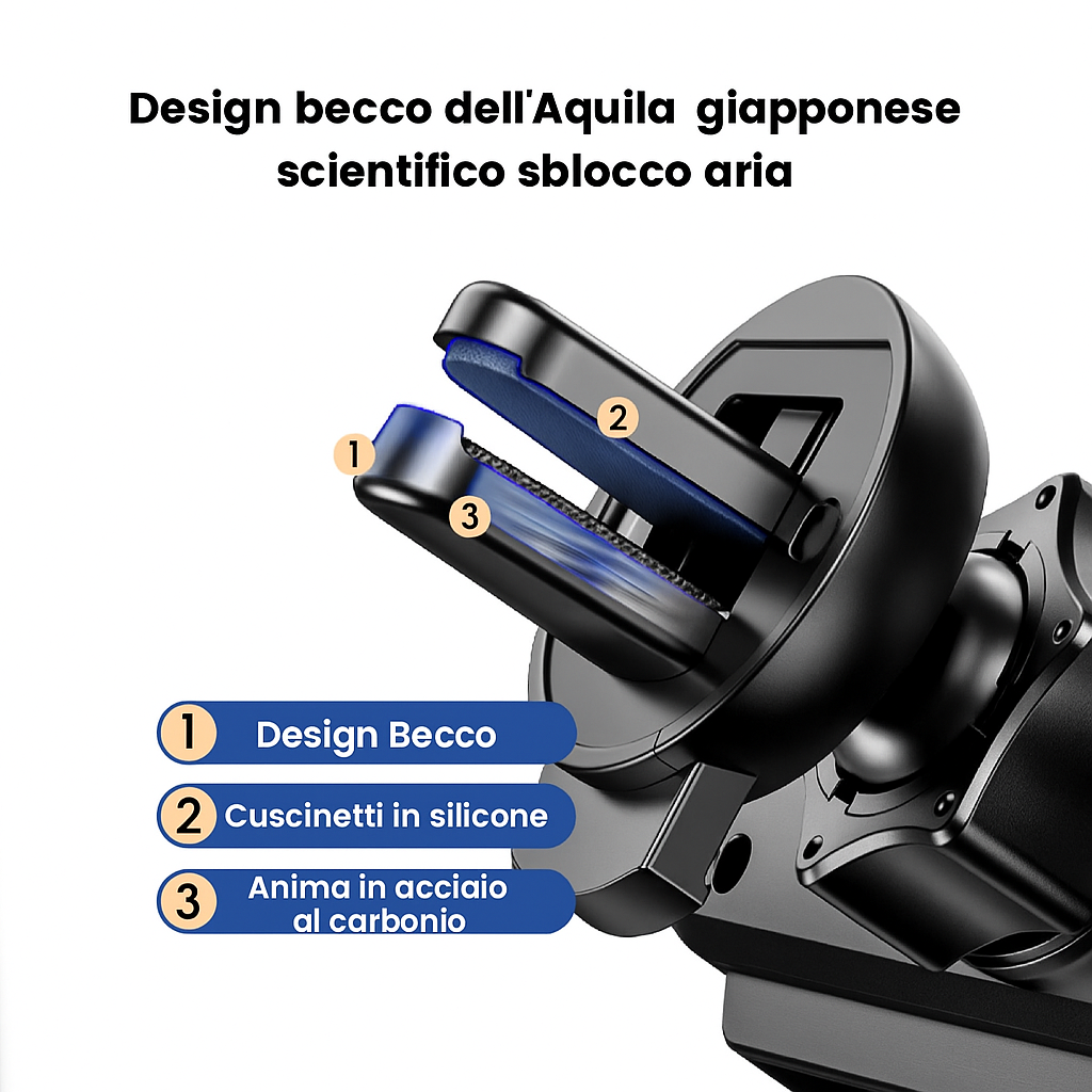 Supporto per Telefono da Auto – Design Compatto, Stile Bocchetta d’Aria, Rotazione 360°, Compatibile con Tutti i Telefoni
