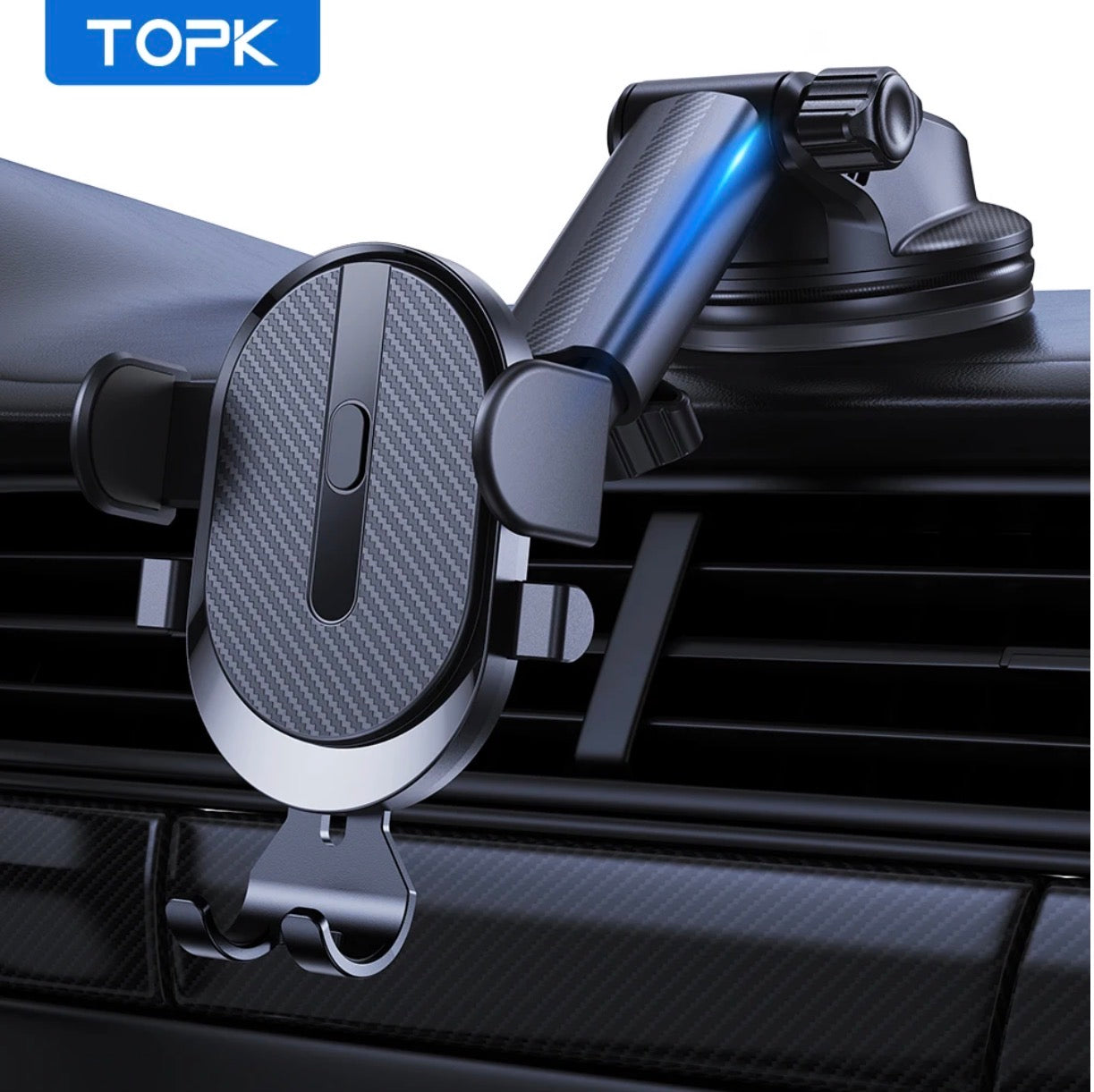 Supporto Auto TOPK – Porta Telefono Universale Rotante con Ventosa e Clip (4.7–6.7”)