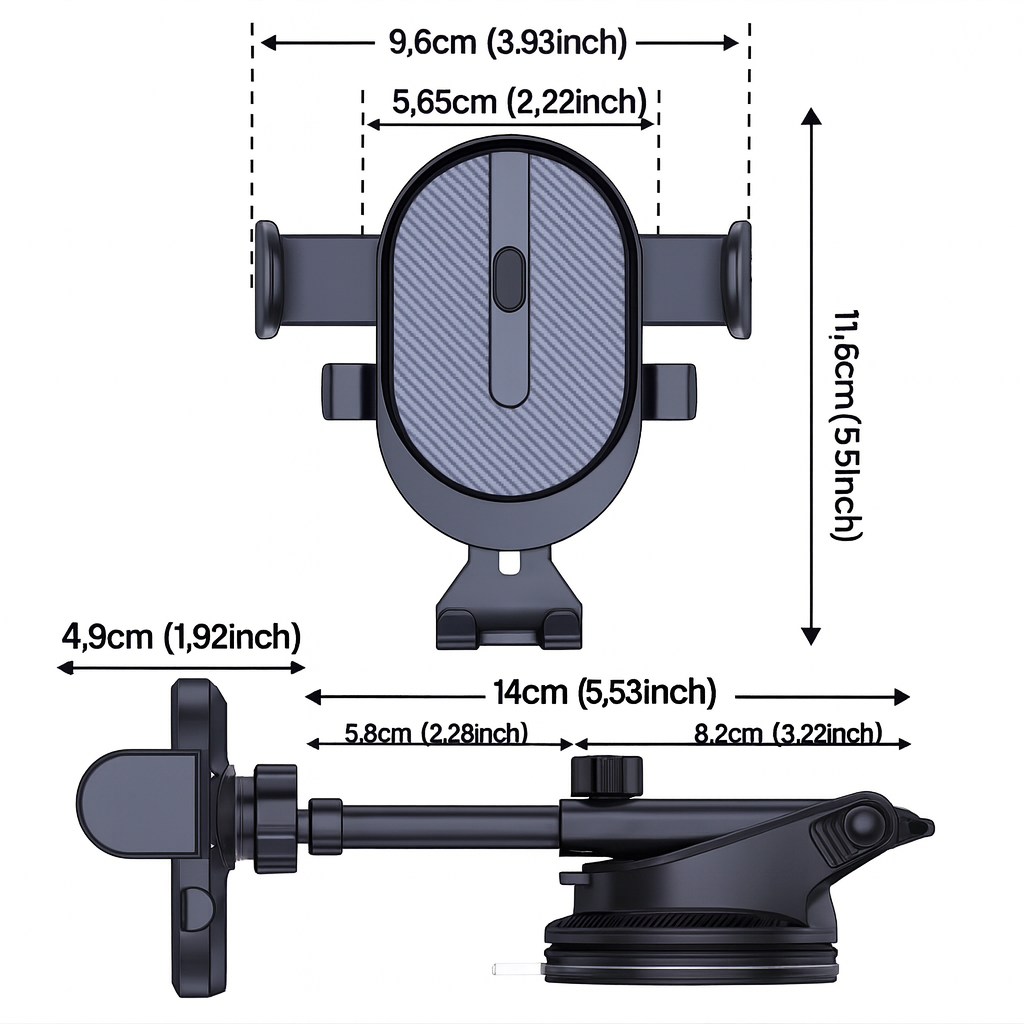 Supporto Auto TOPK – Porta Telefono Universale Rotante con Ventosa e Clip (4.7–6.7”)