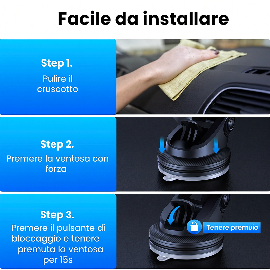 Supporto Auto TOPK – Porta Telefono Universale Rotante con Ventosa e Clip (4.7–6.7”)