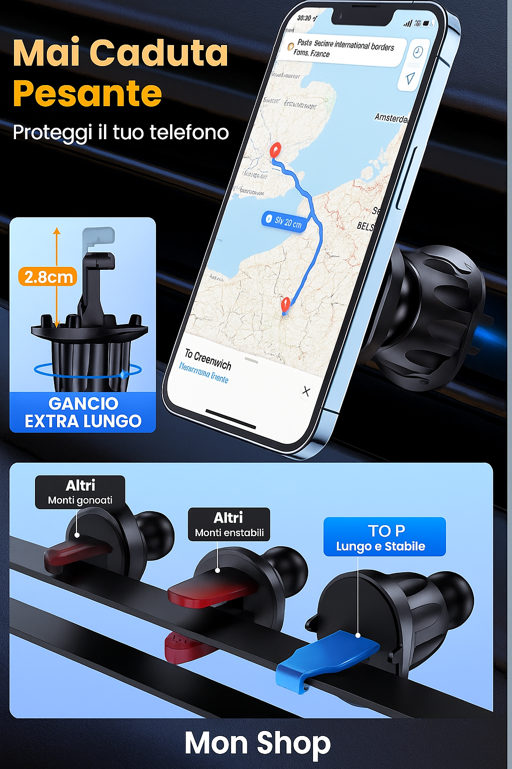 Supporto Magnetico Auto TOPK – Potente N52, Rotazione 360°, per Bocchetta d’Aria, Compatibile con Tutti i Telefoni