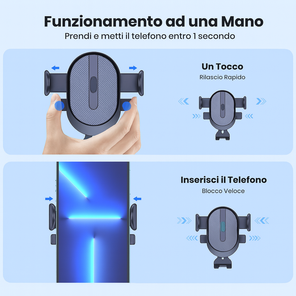 Supporto Auto TOPK – Porta Telefono Universale Rotante con Ventosa e Clip (4.7–6.7”)