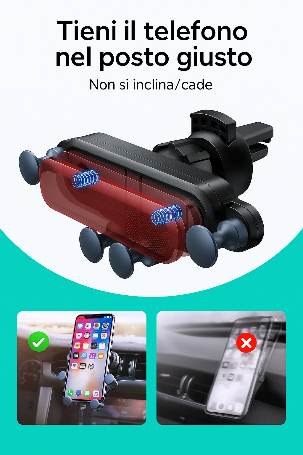 Supporto per Telefono da Auto – Design Compatto, Stile Bocchetta d’Aria, Rotazione 360°, Compatibile con Tutti i Telefoni
