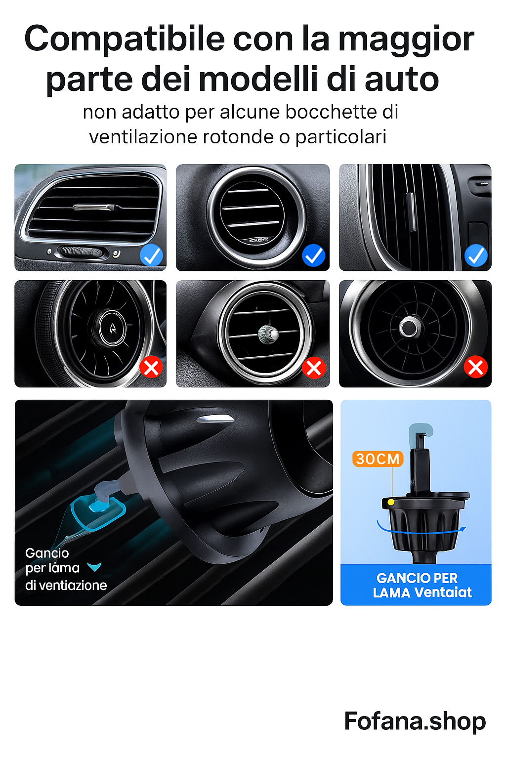 Supporto per telefono auto – Bocchetta d’aria, rotazione a 360°, stabile a 3 punti