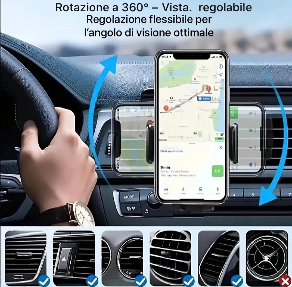 Supporto per telefono auto – Bocchetta d’aria, rotazione a 360°, stabile e universale