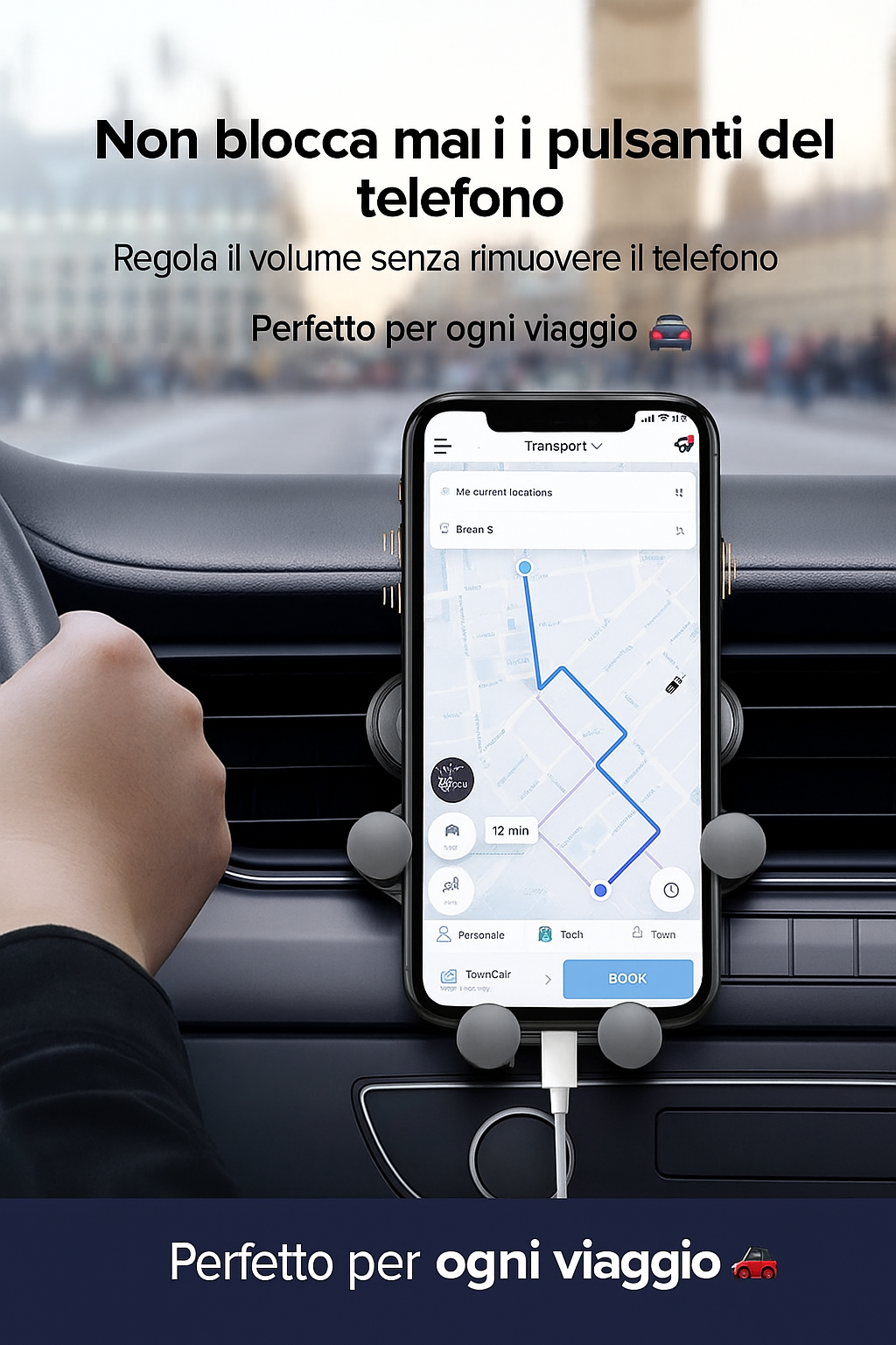 Supporto per Telefono da Auto – Design Compatto, Stile Bocchetta d’Aria, Rotazione 360°, Compatibile con Tutti i Telefoni